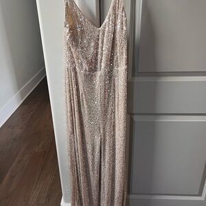 Aakaa Rose Gold Sequin V-Neck Dress